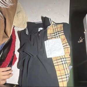 Burberry Black Polo with Beige Nova Check Panel